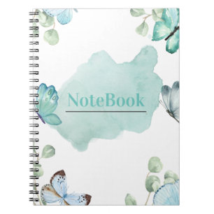 Blue and White Aesthetic Butterfly Spiral (80 P.) Anteckningsbok