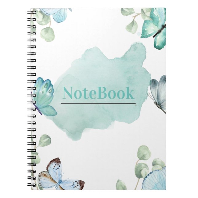 Blue and White Aesthetic Butterfly Spiral (80 P.) Anteckningsbok (Framsidan)