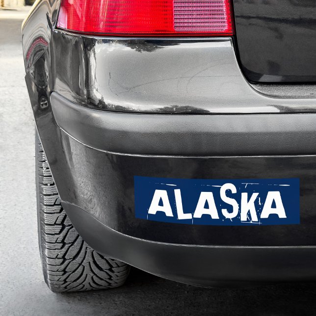 Blue and White Alaska Typography Bildekal (Blue and White Alaska Bumper Sticker)