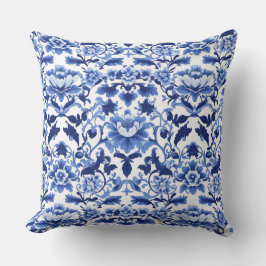 Blue and White Art nouveau Chinoiserie Lotus Kudde