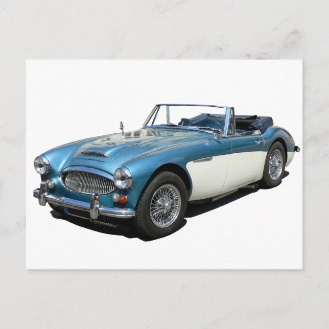 Blue and white Austin Healey 3000 Sports Car Vykort (Framsida)