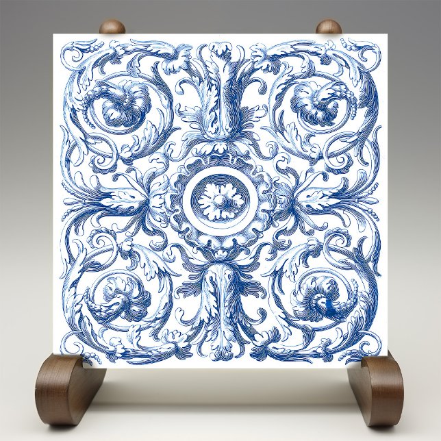 Blue and White Baroque Acanthus Kakelplatta (Skapare uppladdad)