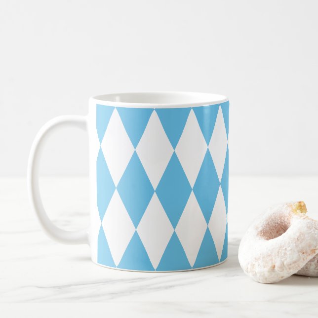 Blue and White Bavaria Rhombus Flagga Mönster Kaffemugg (Med munk)