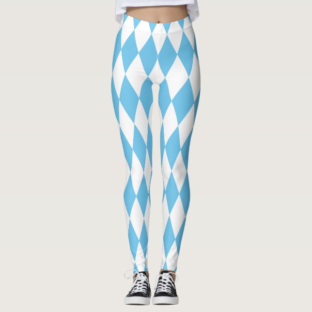 Blue and White Bavaria Rhombus Flagga Mönster Leggings (Framsida)