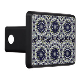 Blue and White Blommigt Mandala Trailer Hitch Cove Dragkroksskydd