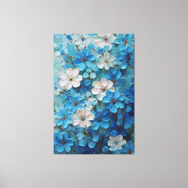 Blue and White Blooming Floral Abstract Wall Art Canvastryck