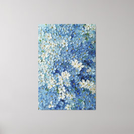 Blue and White Blossoms on Green Abstract Wall Art Canvastryck