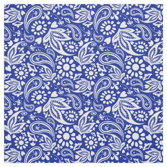 Blue and White Boho Paisley Mönster Tyg (Provkarta)