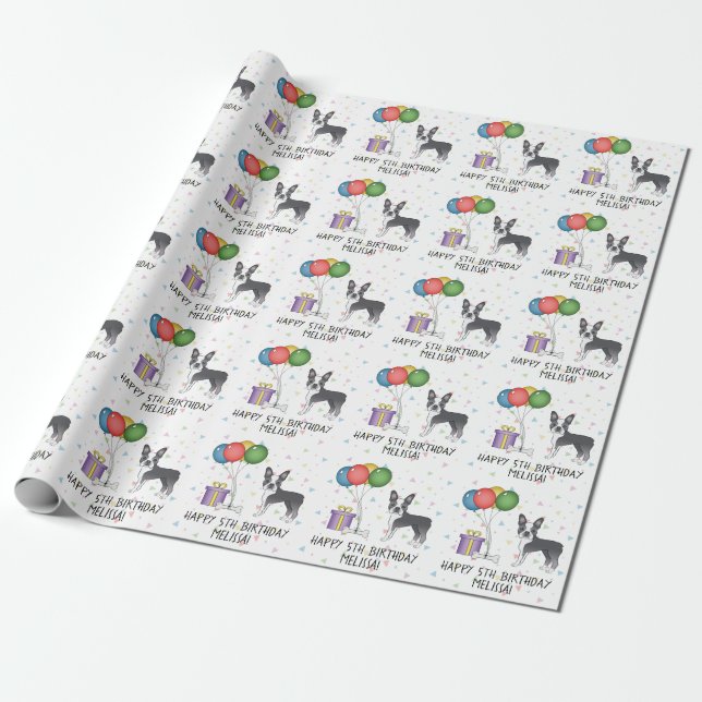 Blue and White Boston Terrier Cute Hund - födelsed Presentpapper (Utrullad)