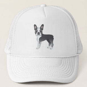 Blue and White Boston Terrier Tecknad hund Design Keps