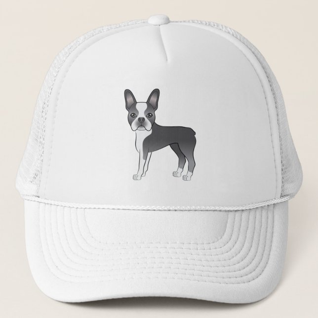 Blue and White Boston Terrier Tecknad hund Design Keps (Framsida)