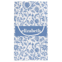 Blue and White Botanical Floral Custom Name Modern