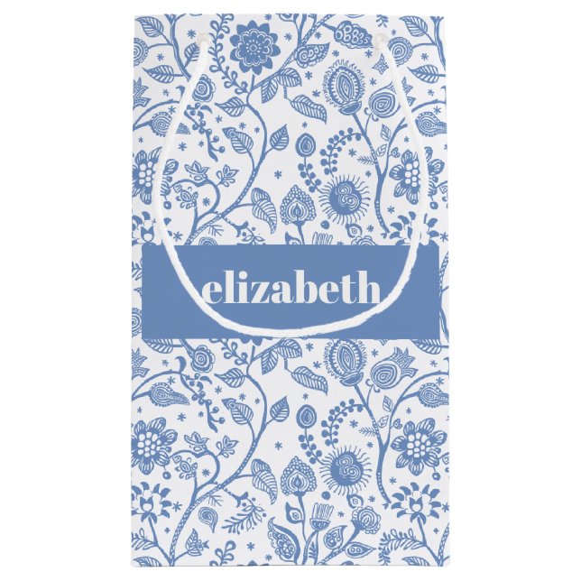 Blue and White Botanical Floral Custom Name Modern (Baksidan)