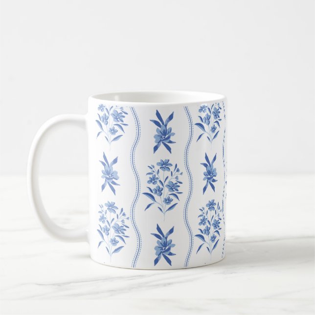 Blue and White Botanical Mug Kaffemugg (Vänster)