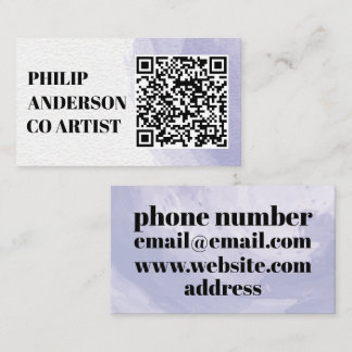 Blue And White Business Card With Qr Code Visitkort