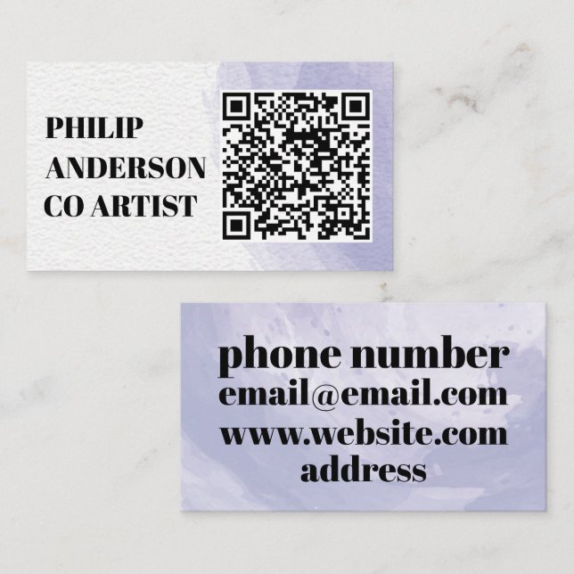 Blue And White Business Card With Qr Code Visitkort (Fram/baksida)