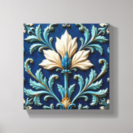Blue and White Ceramic Floral Canvastryck