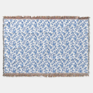 Blue and White Chinoiserie Blommigt Filt