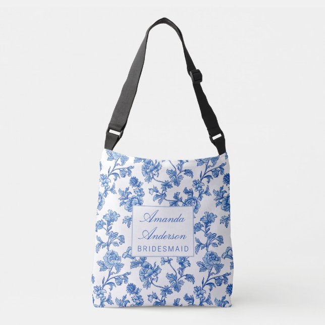Blue and White Chinoiserie Bridesmaid Gift Axelväska (Framsida)
