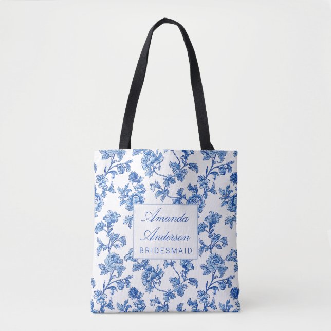 Blue and White Chinoiserie Bridesmaid Gift Tygkasse (Framsida)