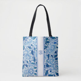 Blue and White Chinoiserie Chic Tote med Monogram Tygkasse