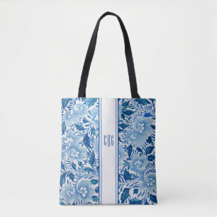 Blue and White Chinoiserie Chic Tote med Monogram Tygkasse