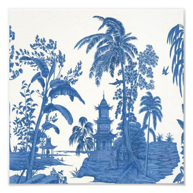 Blue and White Chinoiserie Chinese Oriental Fototryck (Framsidan)