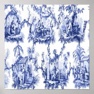 Blue and White Chinoiserie Chinese Oriental Poster