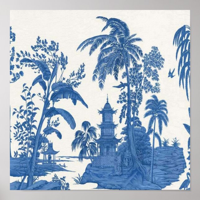 Blue and White Chinoiserie Chinese Oriental Poster (Framsidan)