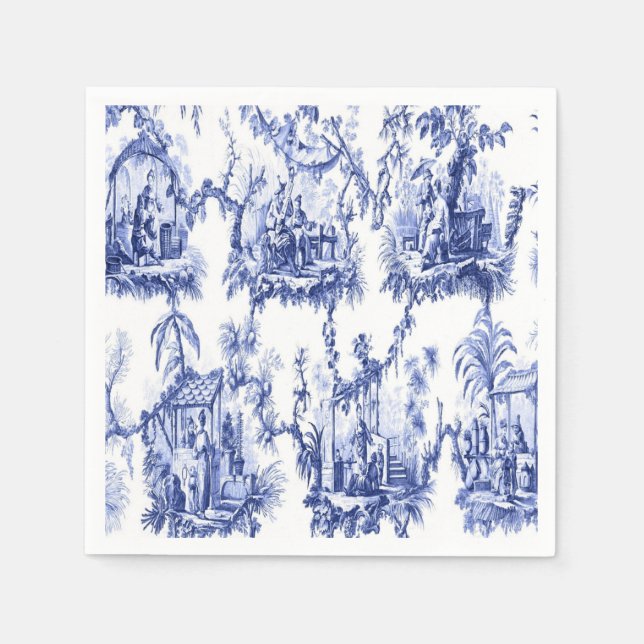 Blue and White Chinoiserie Decoupage Pappersservett (Framsidan)