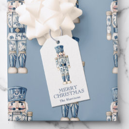 Blue and White Chinoiserie jul Nutcracker Presentetikett