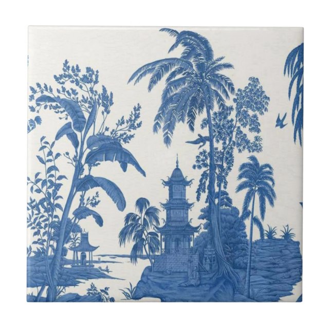 Blue and White Chinoiserie Kakelplatta (Framsidan)