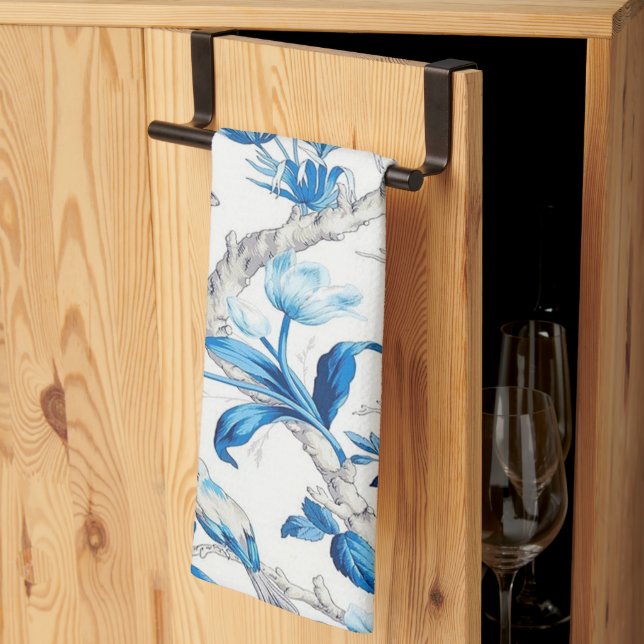 Blue and White Chinoiserie Kökshandduk (Thirds Fold)