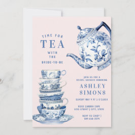 Blue and White Chinoiserie Möhippa Tea Party Inbjudningar