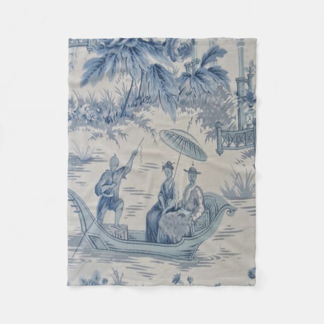 Blue and White Chinoiserie Oriental Fleecefilt (Framsidan)