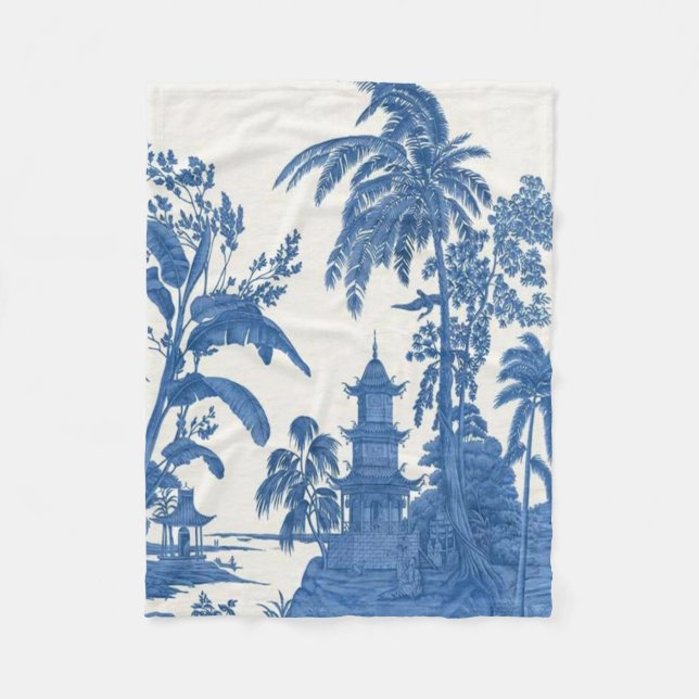 Blue and White Chinoiserie Oriental Fleecefilt (Framsidan)