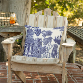 Blue and White Chinoiserie Patio Kudde