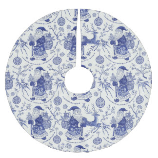 Blue and White Chinoiserie Santa Julgransmatta Borstad Polyester