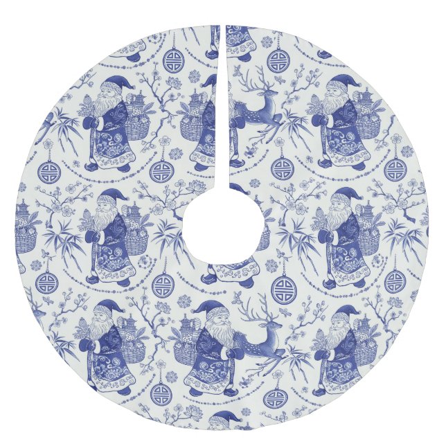 Blue and White Chinoiserie Santa Julgransmatta Borstad Polyester (Framsidan)