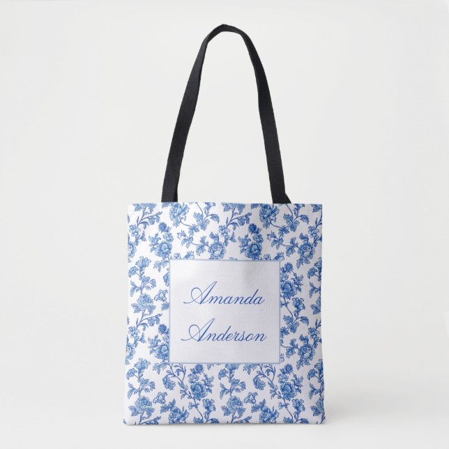 Blue and White Chinoiserie Tote Bag Tygkasse (Framsida)