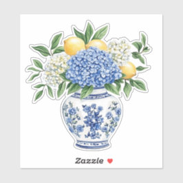 Blue and White Chinoiserie Vase With Hydrangeas Klistermärken