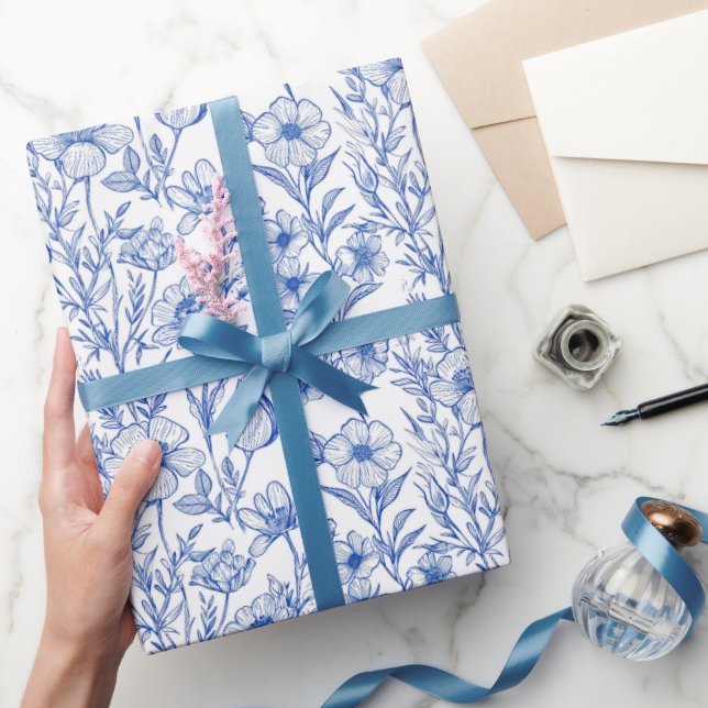 Blue and White Chinoiserie Wildflower Presentpapper (Gifting)