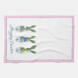 Blue and White Chinoiserie With Rabbit Topiaries Kökshandduk