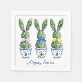Blue and White Chinoiserie With Rabbit Topiaries Pappersservett