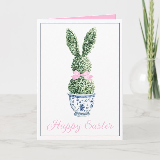 Blue and White Chinoiserie With Rabbit Topiary Kort (Framsida)