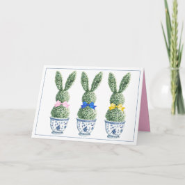 Blue and White Chinoiserie With Rabbits Topiary Kort