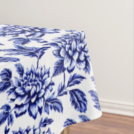 Blue and White Dahlia Flowers Toile de Jouy