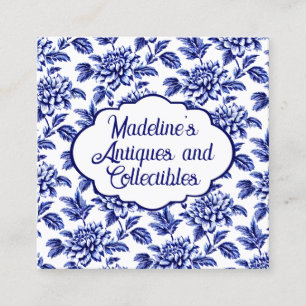 Blue and White Dahlia Flowers Toile de Jouy Fyrkantigt Visitkort