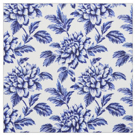 Blue and White Dahlia Flowers Toile de Jouy Tyg