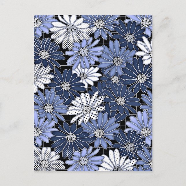 Blue and White Daisy Pattern Vykort (Framsida)